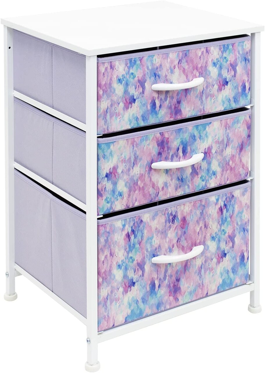 Sorbus Nightstand with 3 Drawers - Furniture Storage for Bedroom, Closet, Office Organization - Steel Frame, Wood Top, Pastel Fabric Bin